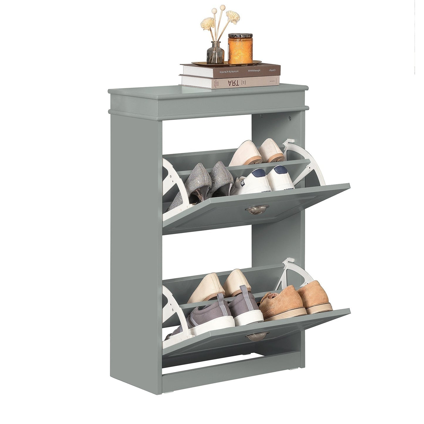 SoBuy FSR78-HG Armoire à chaussures avec 2 abattants Rack à chaussures Shoe Tipper Schuhkipper With 4 Shelves G GreyHT Approx : 54x82x24cm