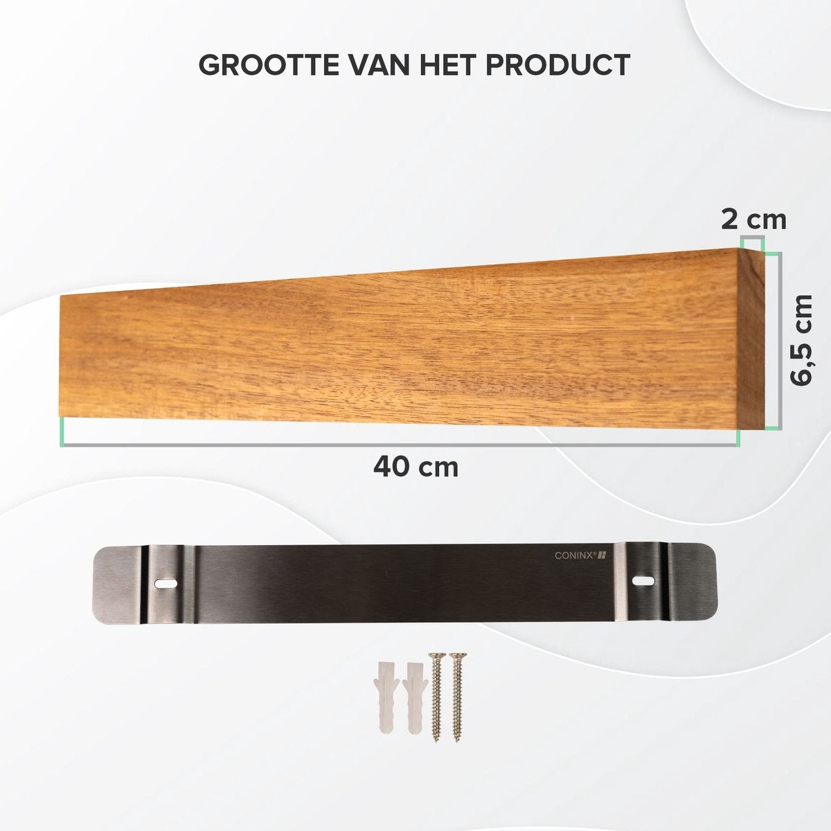 Grand Aimant à Couteaux 40CM - Porte-Couteaux Magnétique en Bois - Fixation par Vis - Bloc à Couteaux Magnétique en Acacia de Coninx - pour 6 à 9 Couteaux de Cuisine