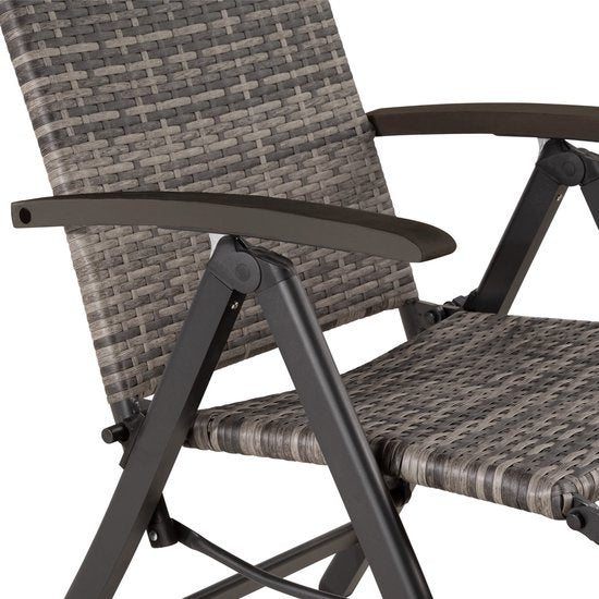 Chaise de jardin pliante en osier avec structure en aluminium et repose-pieds - gris