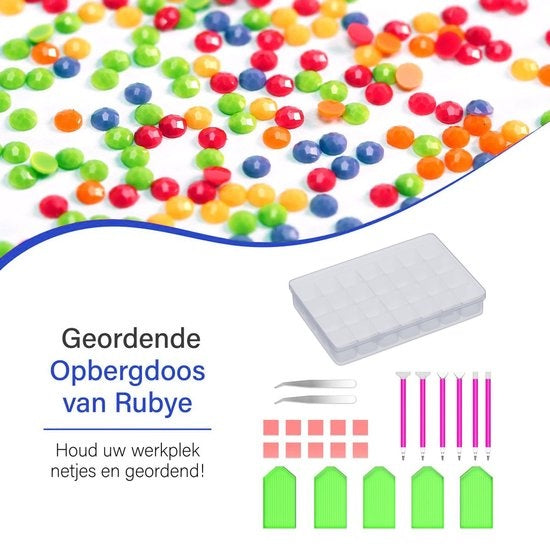 Rubye® Diamond Painting Accessories Package - Storage Box - Diamond Painting Adults - Pens - Wax - Shakers - Tweezers - Etui - Starter Pack