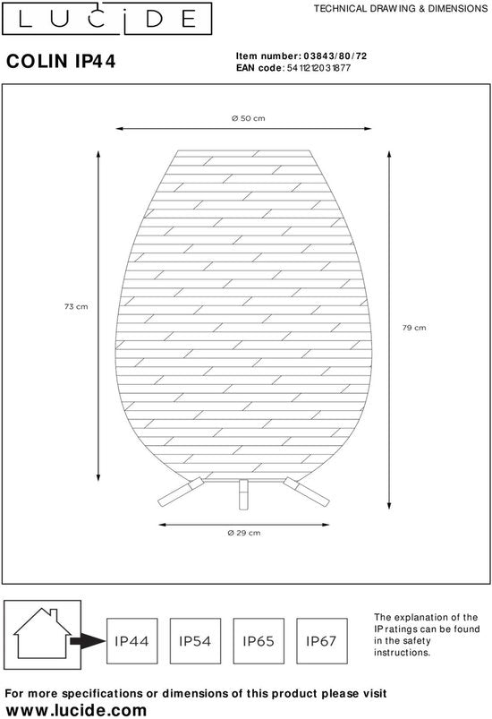 Lucide COLIN IP44 - Lampadaire rechargeable intérieur/extérieur - Batterie/Batterie - LED 3 StepDim - 1x3W 3000K - IP44 - Naturel