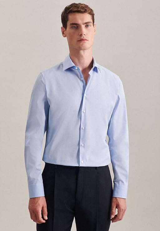 Chemise homme Seidensticker - Bleu business et bleu clair - Élégante et confortable - taille 42
