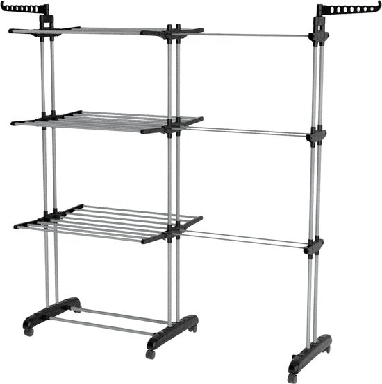 Vonia Tour de séchage - Étagère de séchage - Étagère de linge - Tour de séchage double - 3 couches - Pliable - 150 x 50 x 171 cm - Gris