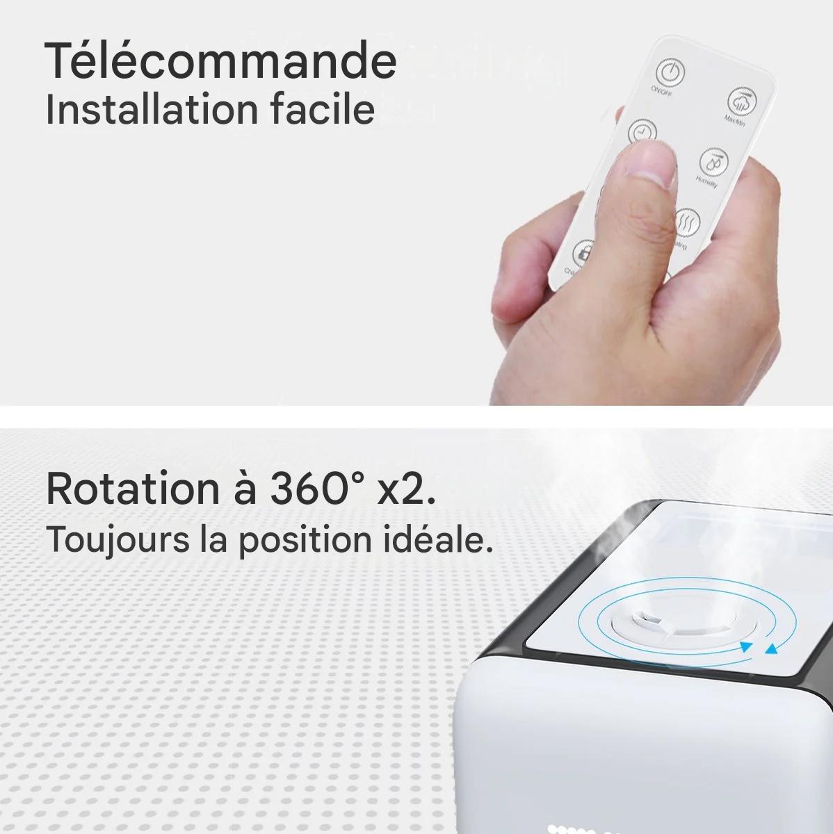 Humidificateur Auronic - 3 modes de nébulisation - Capacité du réservoir 6L - 60m2 - Filtre à eau inclus - Blanc