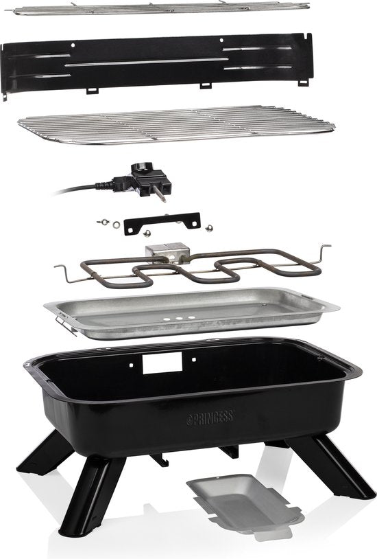 Barbecue hybride Princess 112252 – 2 000 W – Barbecue électrique ou au charbon de bois – Modèle de table compact – Idéal pour le balcon et le camping – 44 x 29 cm