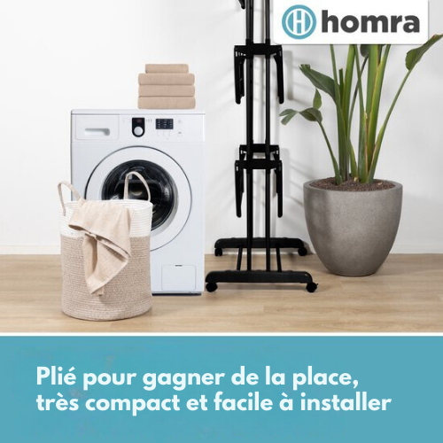 Etendoir à linge - Homra - 4 niveaux - Pliant - 77x50x170cm - Noir