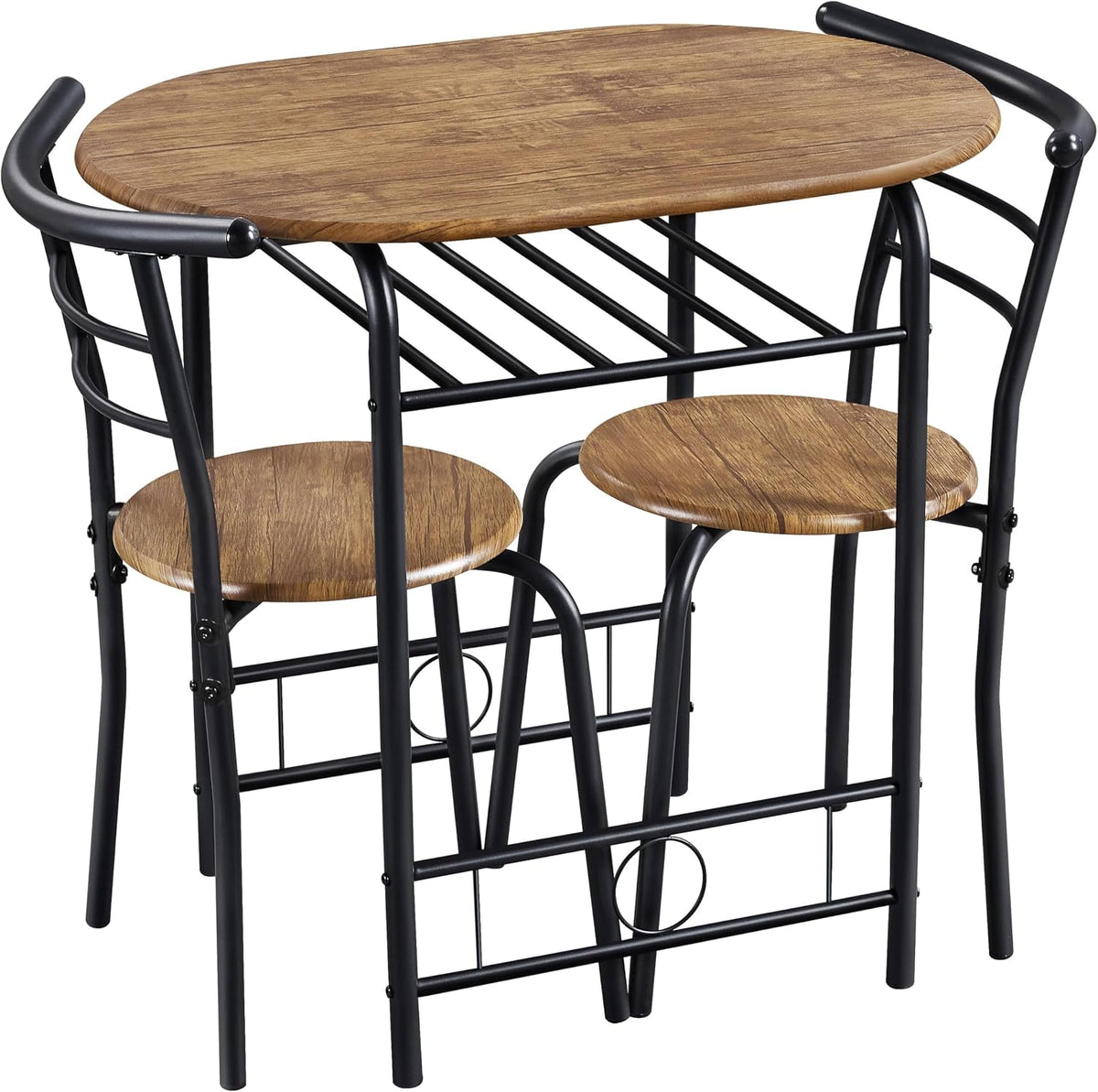 Ensemble de table à manger Yaheetech pour 2 personnes - Table 80 x 53 x 75,5 cm avec 2 chaises - Avec étagère de rangement - Marron