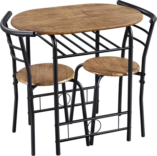 Ensemble de table à manger Yaheetech pour 2 personnes - Table 80 x 53 x 75,5 cm avec 2 chaises - Avec étagère de rangement - Marron