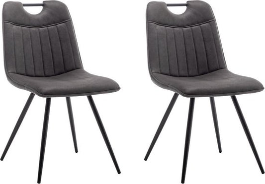 Furnihaus Chaise de salle à manger Leon Microfibre Anthracite Lot de 2