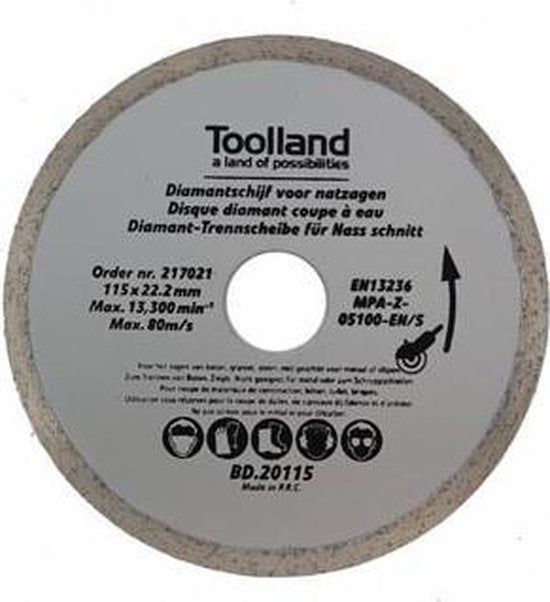 Toolland Meule diamantée, 180 mm, coupe humide, 8600 tr/min, 80 m/s, pour le granit, la pierre, la brique, le marbre