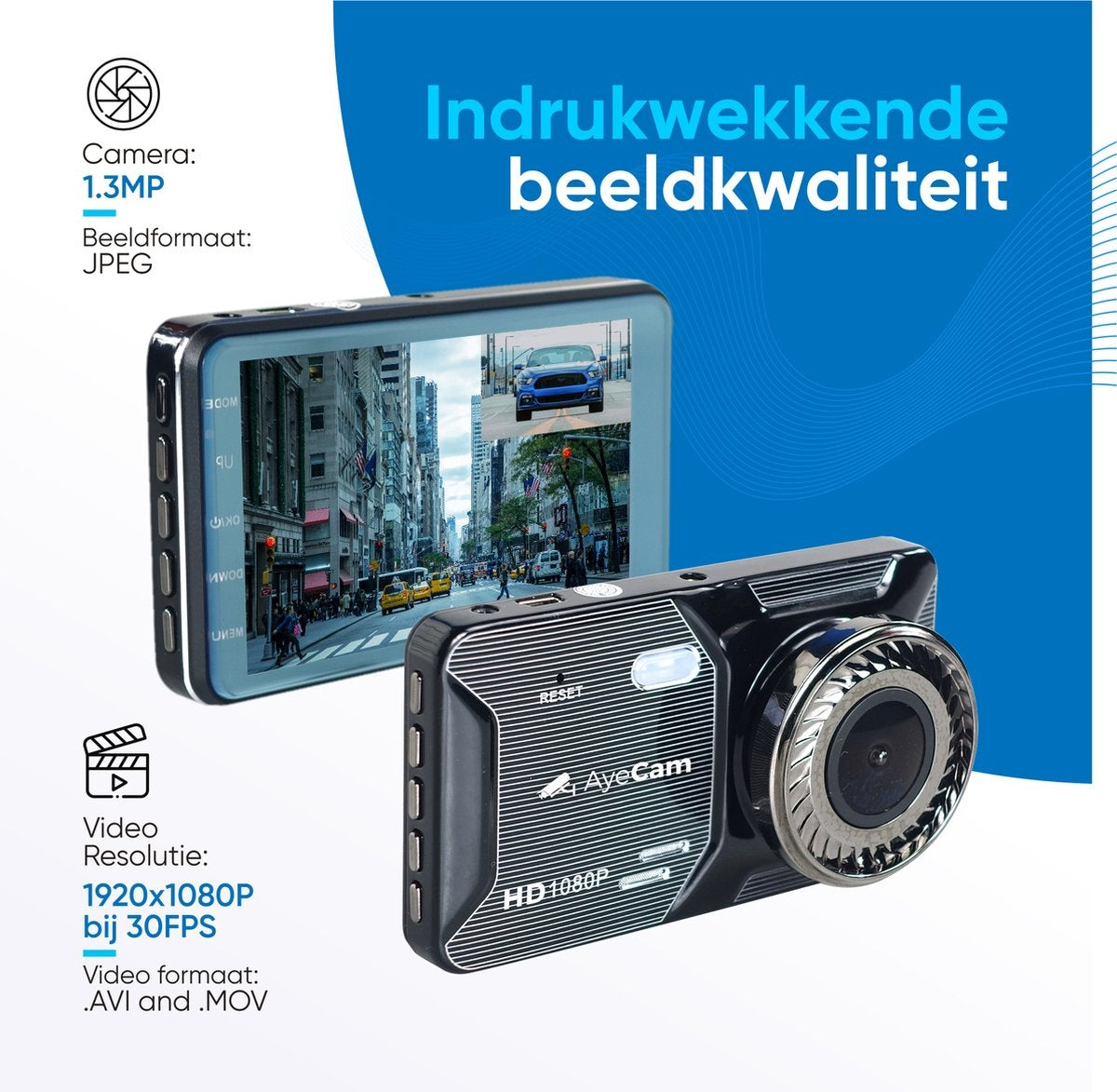 AyeCam Dashcam Pro - Dashcam pour voiture avant et arrière - FULL HD & Vision nocturne - G-Sensor - Incl. 32GB SD