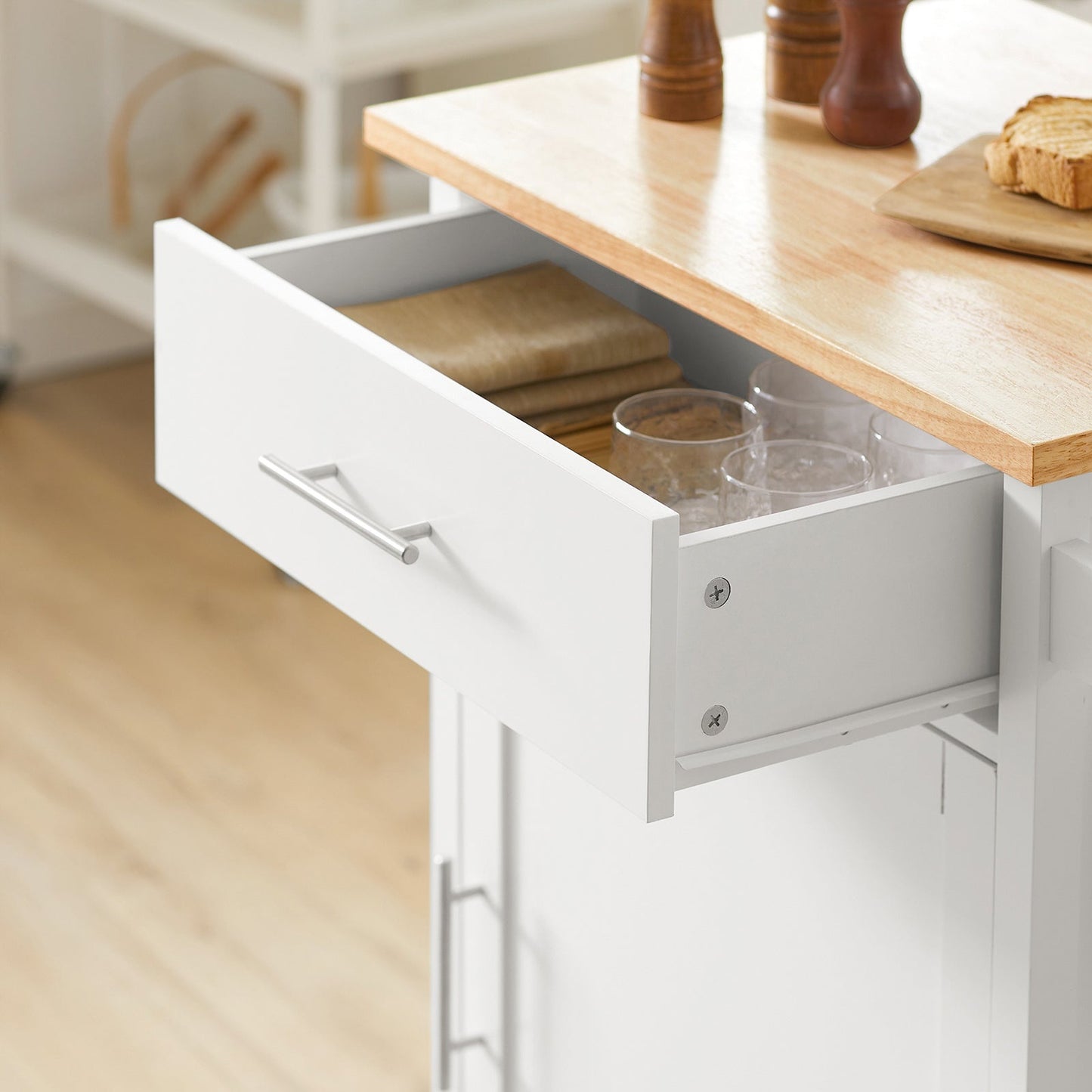 Chariot de Rangement - SoBuy - Chariot de cuisine - Plan de travail inclus - Avec porte et tiroir - Max. 45KG - 68 x 46 x 90 cm - Blanc