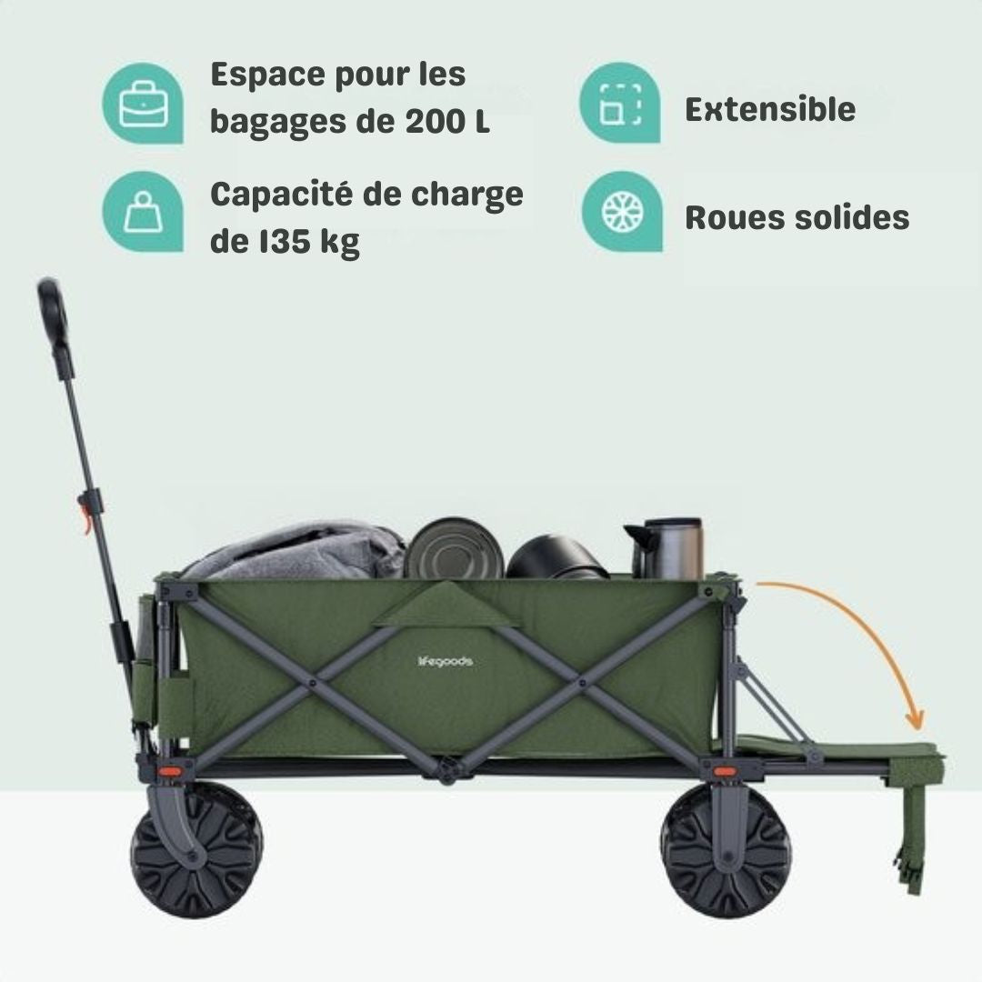 LifeGoods Wagon - 130KG - 200L - Pliable - Avec housse de protection - Vert