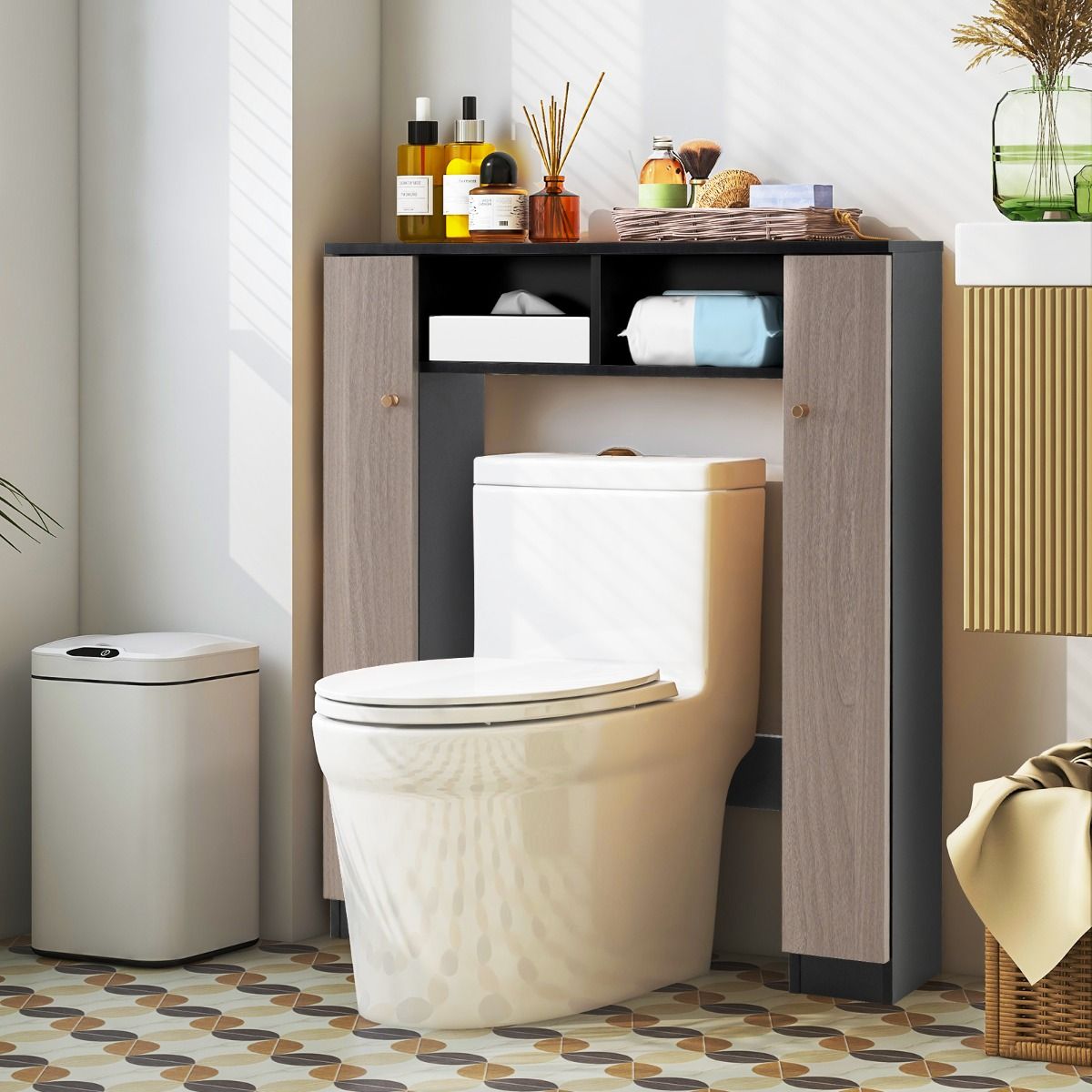 Armoire de salle de bains Coast à installer au-dessus des toilettes - double porte - étagères réglables - noir