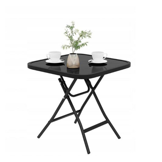 Table d'appoint pliable en métal Woltu - Plateau en verre trempé - Noir - 46 x 46 x 48 cm