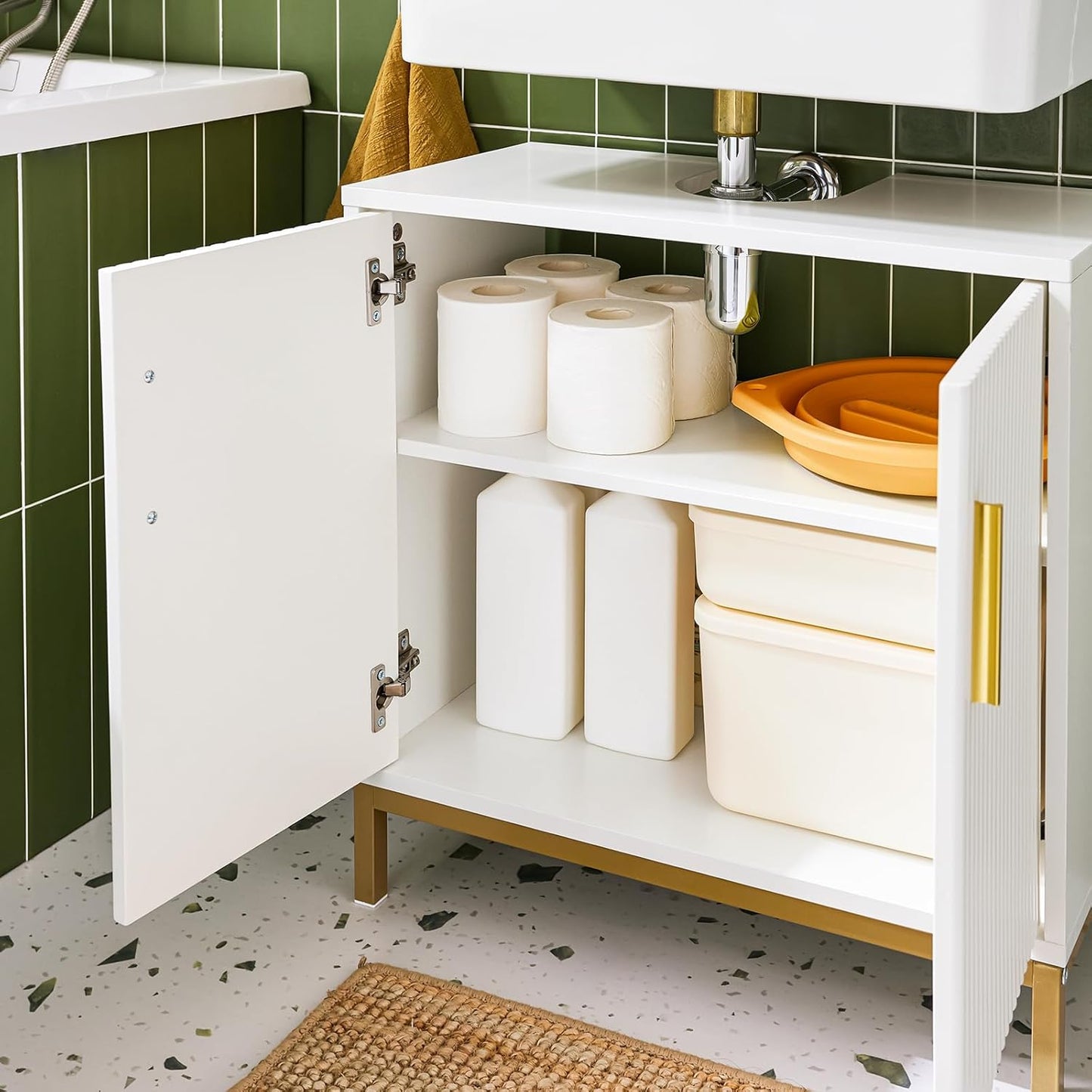 SoBuy Salle de bain Meuble bas 60x30x59 cm - Blanc - Meuble sous-vasque avec 2 portes et 2 étagères - Modèle BZR179-W
