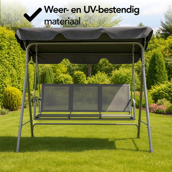 Brixy Swing Bench - 3 places - Auvent réglable - Résistant aux UV - 170x118x153cm - Anthracite
