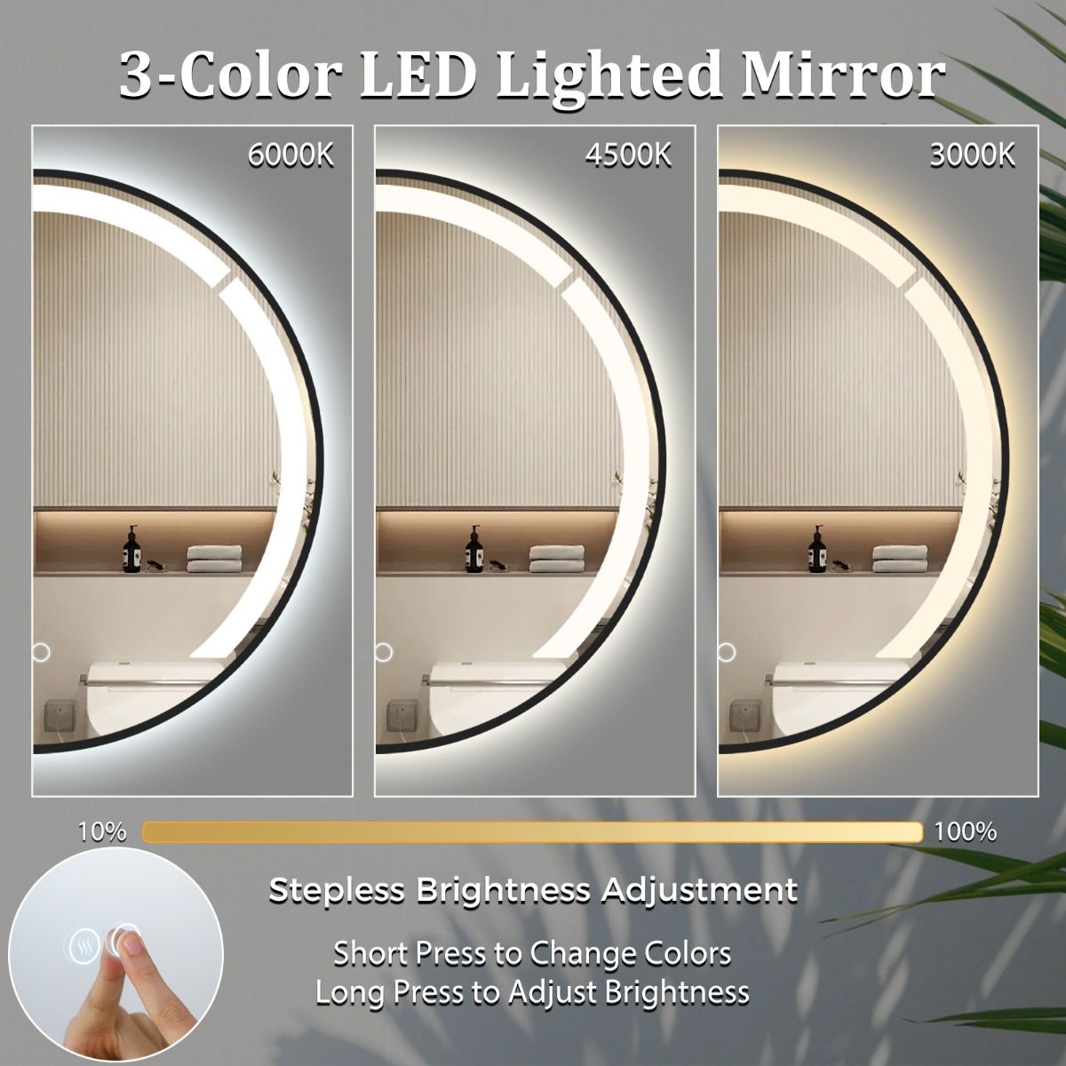 Miroir de salle de bains rond Coast - éclairage LED à intensité variable - fonction anti-buée - noir - 60 cm