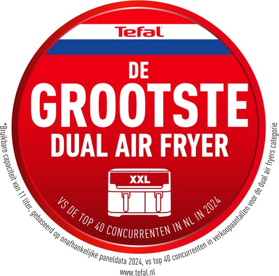 Tefal Easy Fry Dual XXL EY9428 - Friteuse à air chaud double XXL - 11 L - Bacs de 6,5 L et 4,5 L - 7 programmes - Pour 8 à 10 personnes