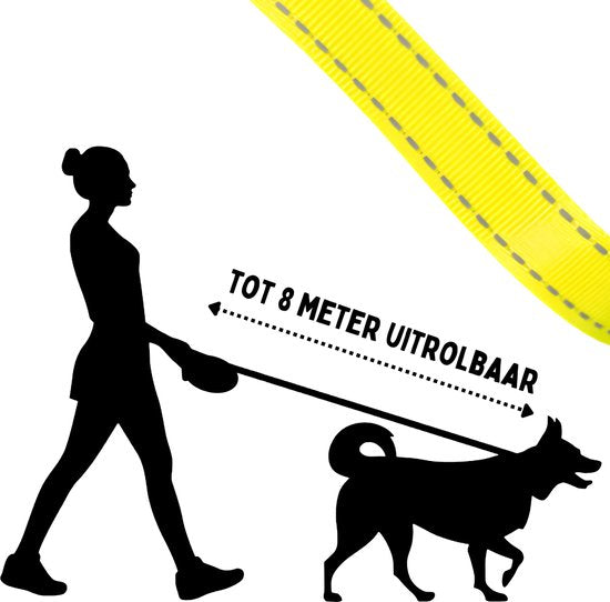 Laisse pour chien By Cee Cee 8 mètres - Laisse pour chien jusqu'à 50 kg - Noir - Laisse réfléchissante - Matériau robuste - Enroulement et déroulement en douceur