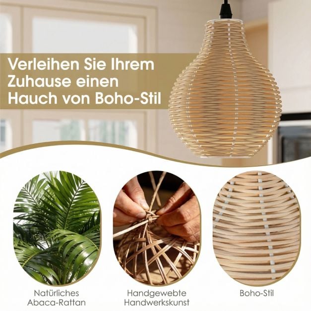 Suspension Coast à 3 lumières en rotin – Réglable de 24 à 102 cm – Ø 30 cm – Noir et beige