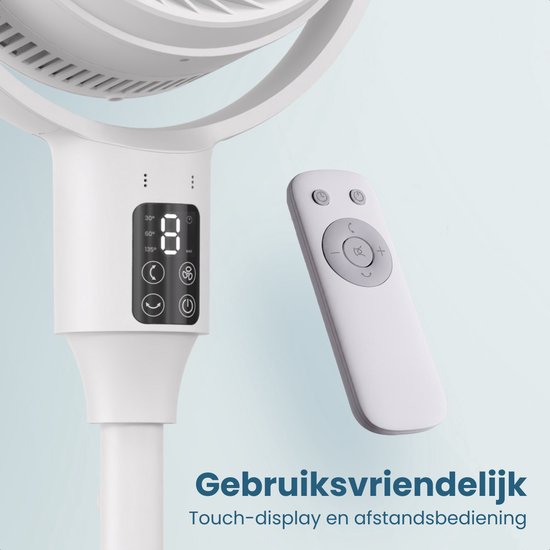 Ventilateur sur pied Auronic - Ventilateur de table et de sol - 9 vitesses et minuterie - Refroidisseur d'air - Silencieux - Avec télécommande et écran - Ventilateur - Blanc