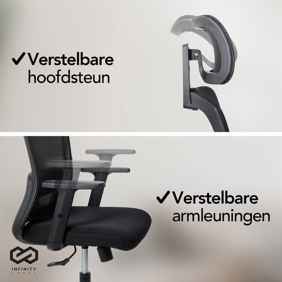 Infinity Goods Ergonomic Office Chair - Chaises de bureau pour adultes - Entièrement réglable - Chaise de bureau - Noir