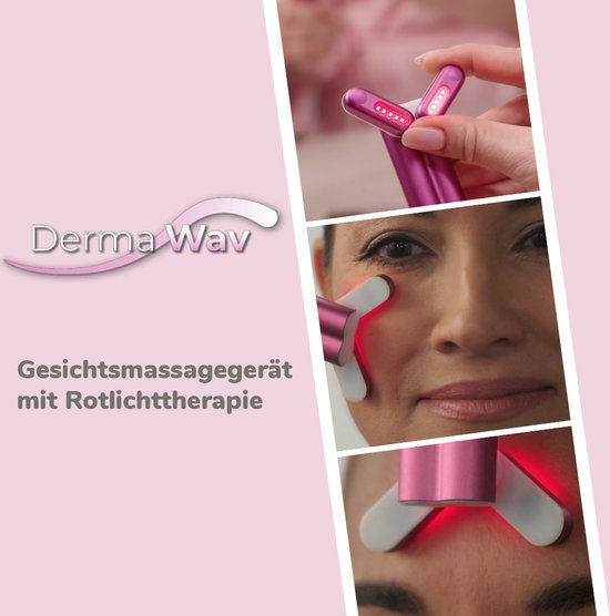 Appareil de beauté 4-en-1 DermaWav - soin de beauté professionnel - chaleur thérapeutique, thérapie par LED rouge, micro-courant et vibrations sonores - un coup de fraîcheur pour votre peau