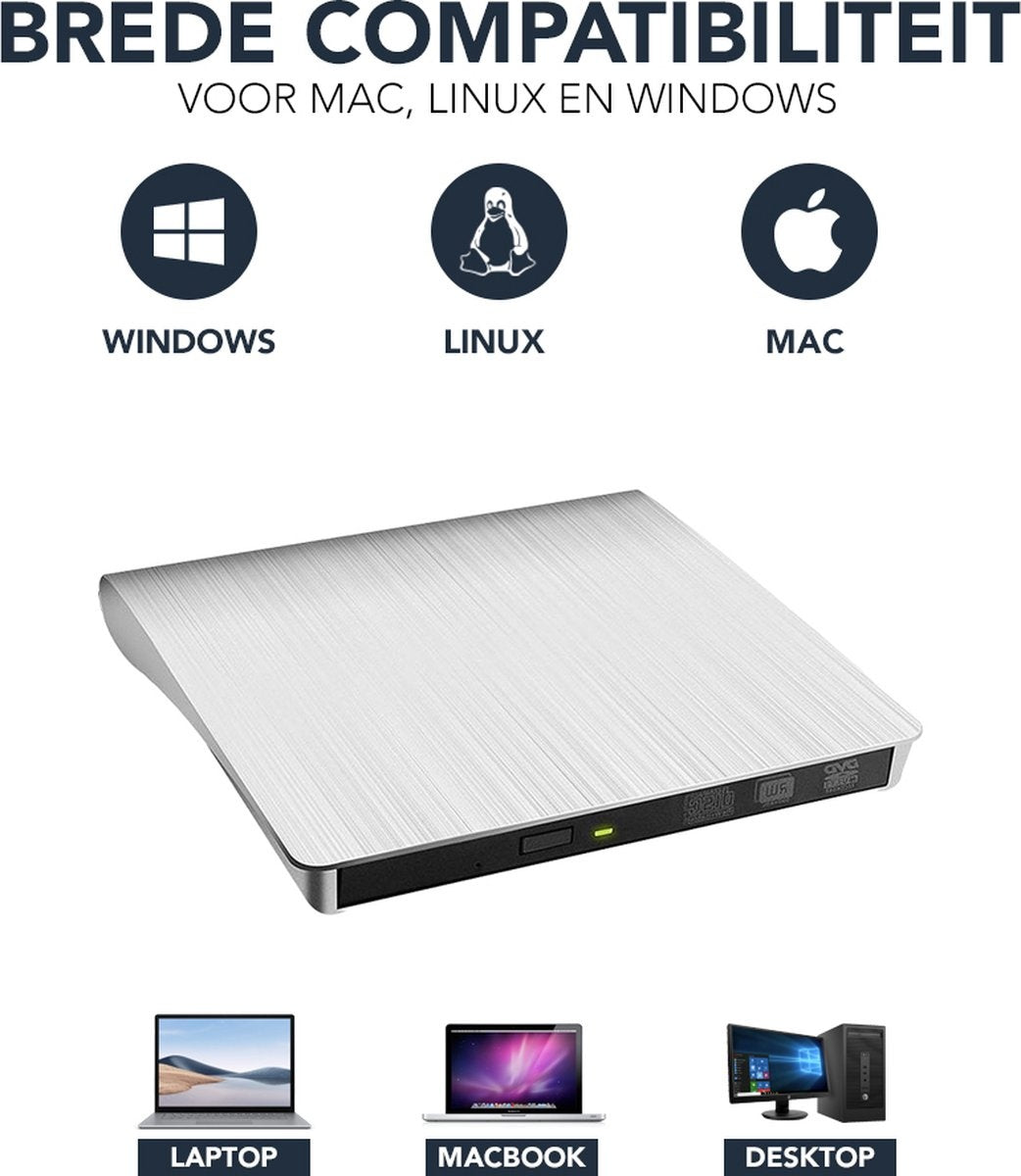 Achaté Externe CD/DVD Speler en Brander - USB 3.0 of USB C - Incl. Hoes + Kabel