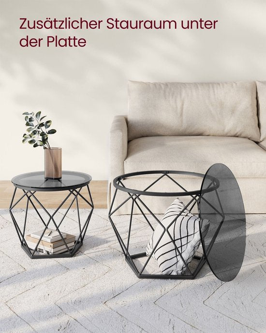 Set de 2 tables d'appoint - tables d'appoint - verre trempé - acier - léger - montage facile - design moderne - 50 cm x 40 cm x 40 cm et 40 cm x 36 cm x 36 cm