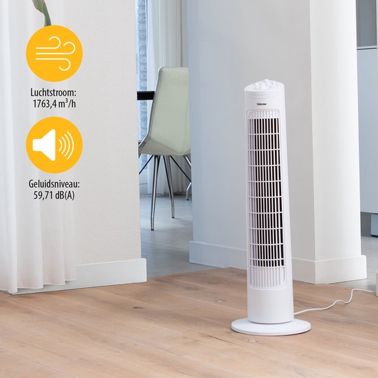 Ventilateur colonne 76 cm – 3 vitesses – Oscillation – Minuterie – Compact et élégant – Tristar VE-5864 – Blanc