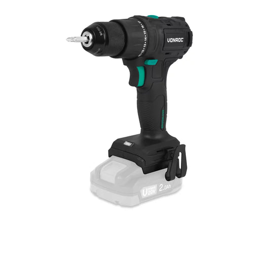 VONROC PRO Perceuse sans fil 20V - 40 Nm - Moteur sans balais - 17 modes de vissage + mode perçage - 2 embouts inclus - Batterie et chargeur rapide inclus