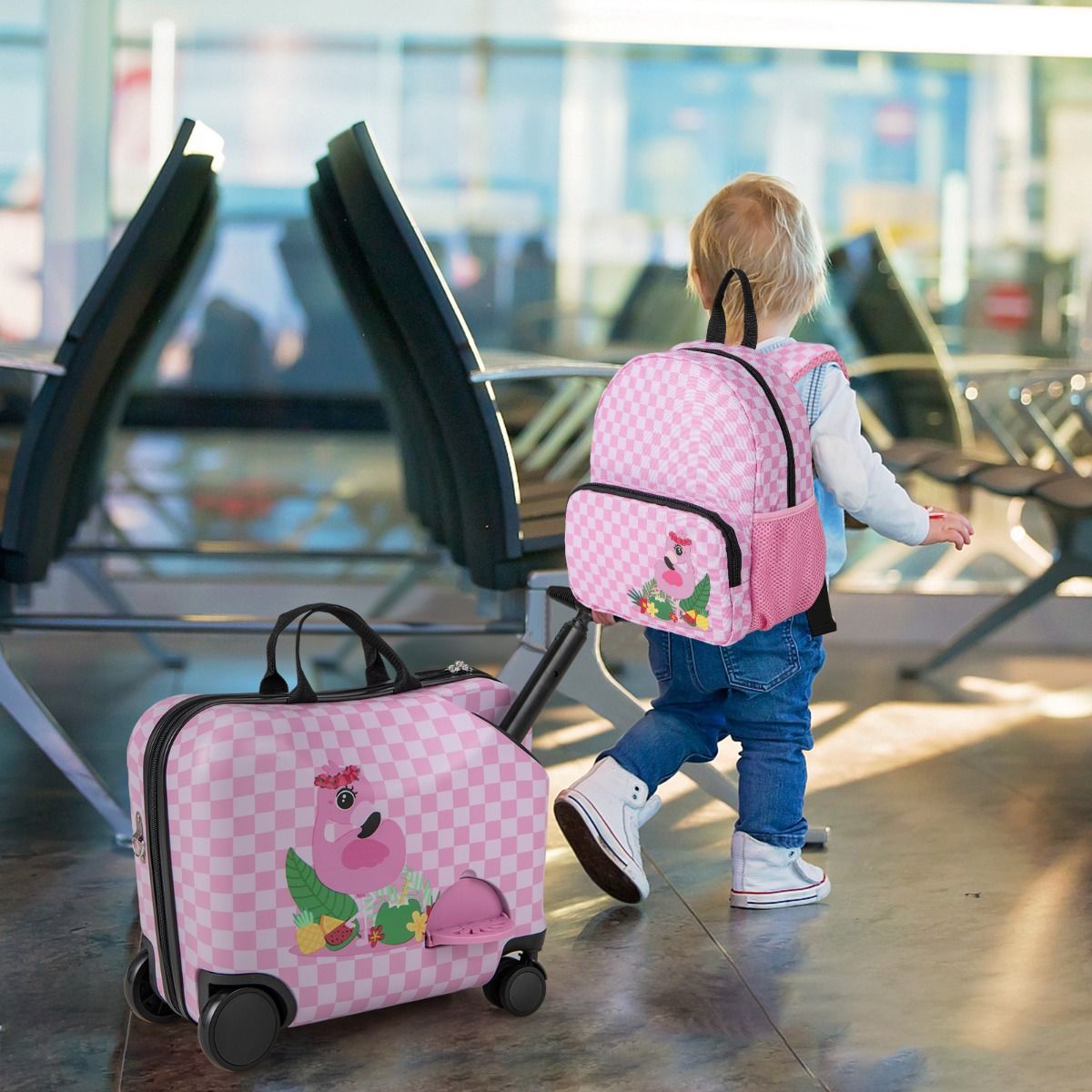 Ensemble valise et sac à dos pour enfant Coast - Conception 4 en 1 - Fonction siège - Rose