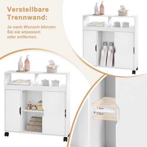 Eugad Armoire de toilette à roulettes multifonctionnelle - MDF blanc - 70 x 20 x 71,5 cm