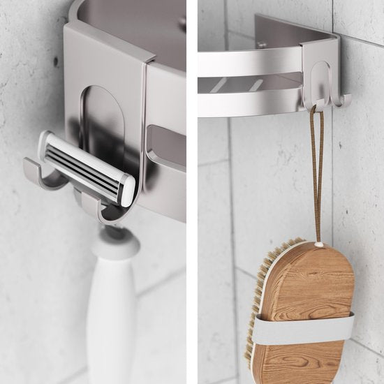 Sanicraft® - Porte-douche - Porte-douche sans perçage - Convient à tout type de mur - Porte-douche suspendu - Porte-douche d'angle - Etagère de douche - Inox - 2 pièces