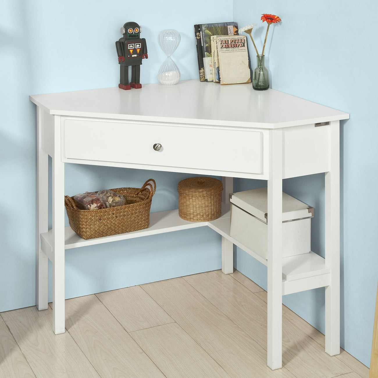 SoBuy FWT31-W Table d'appoint avec tiroir - Modèle d'angle - 76 x 76 x 76 cm - Blanc