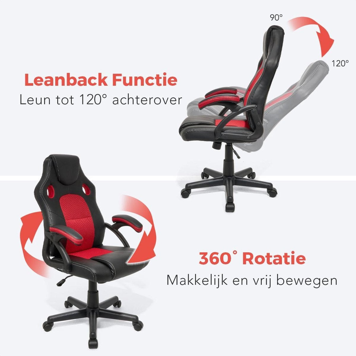 LifeGoods Chaise de jeu - réglable - cuir synthétique - rouge/noir