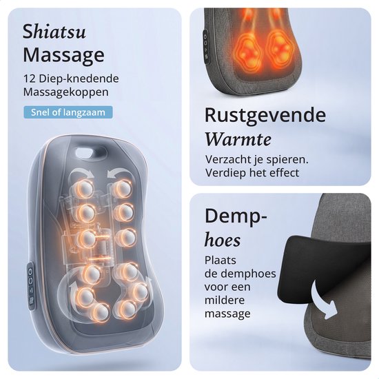 Appareil de massage Lifeproducts pour le dos - Appareil de massage du dos - Coussin de massage Shiatsu - Appareils de massage avec fonction chauffante