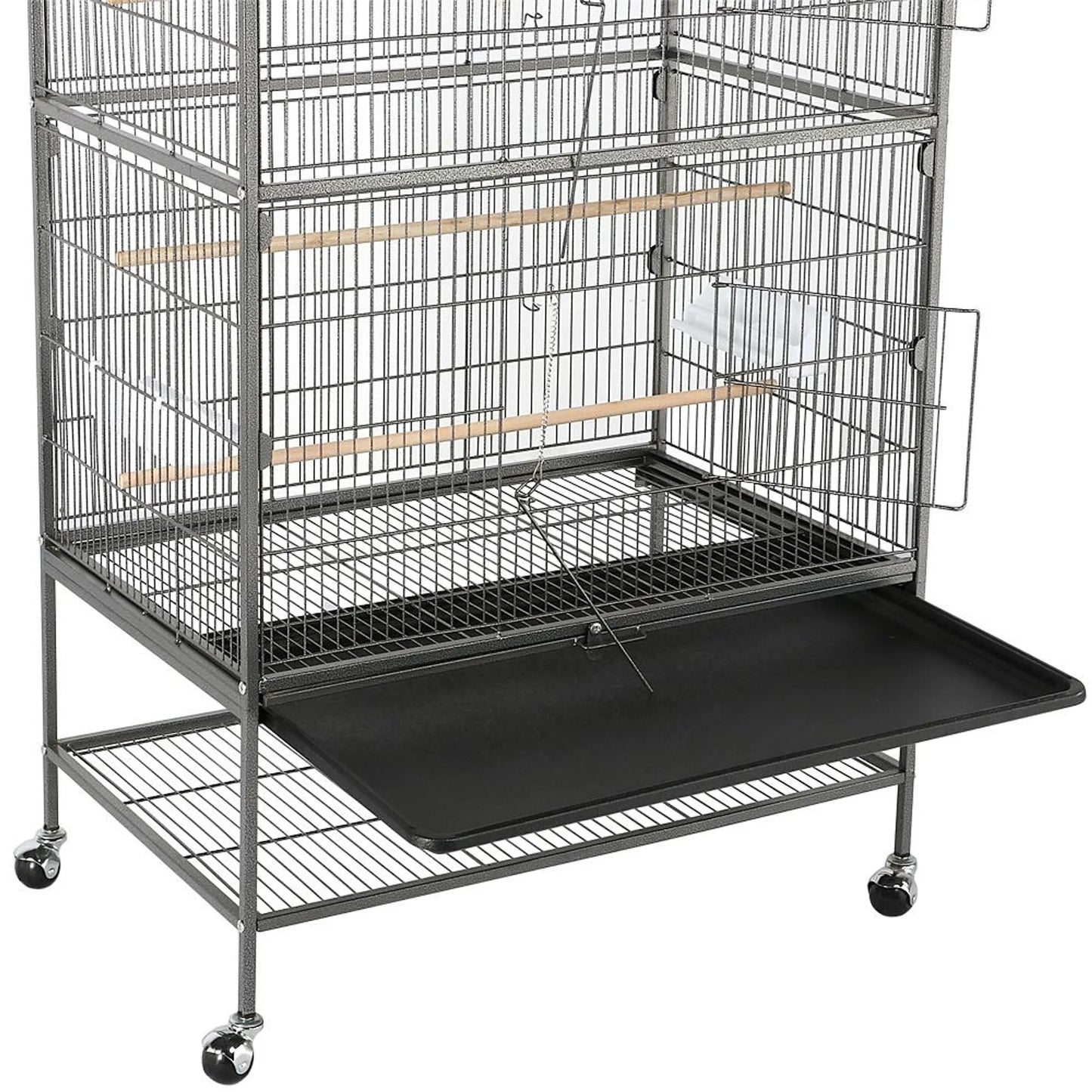 Yaheetech Cage à oiseaux XXL avec base mobile - équipée d'une porte sécurisée, d'une étagère de rangement et de 3 perchoirs en bois - pour perroquets et cacatoès - métal noir - 79 x 52 x 132 cm