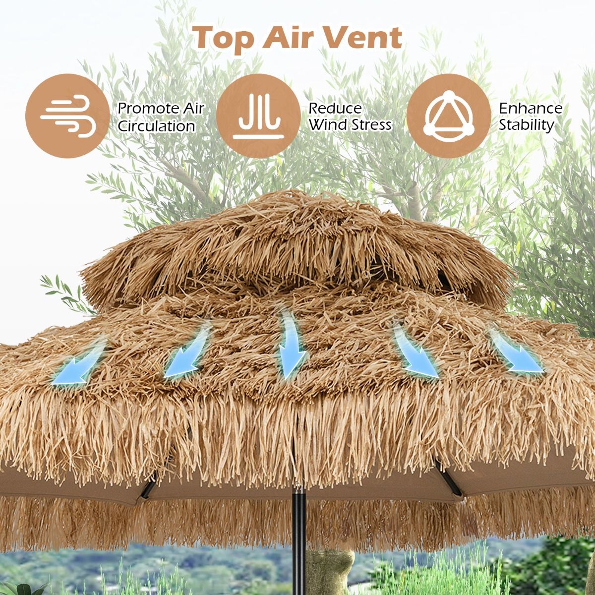 Coast 299 cm Tiki Parasol Hawaii Double Deck Market Parasol - Natural/Black, Ø 299 cm x 270 cm High