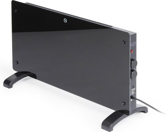 Dutch Originals - Convecteur - 2000 W - Noir - Minuterie réglable - 2 niveaux de chaleur - Verre trempé - 42,5 x 24 x 77 cm