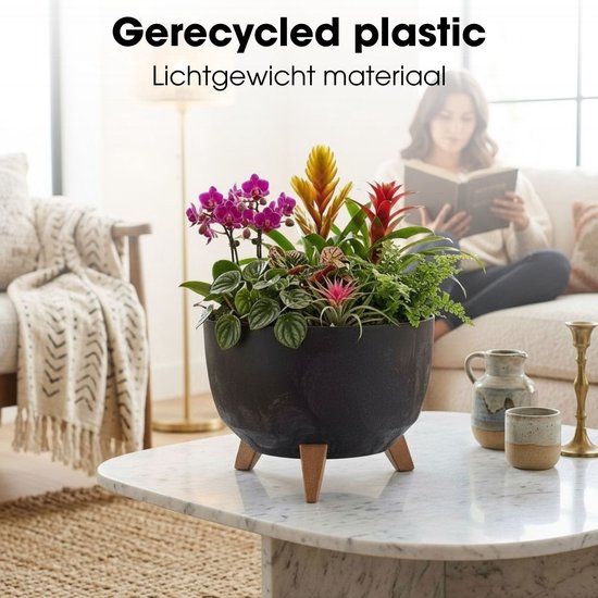 Jardinière sur pieds Doppio de Mica Decorations - 18,5 x Ø33 cm - Jardinières d'extérieur - Jardinières de balcon - Plastique recyclé - Noir