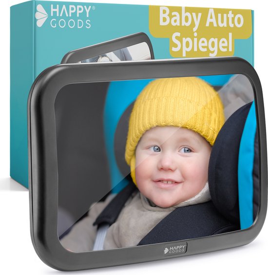 Miroir de voiture Happy Goods Baby XL - Rétroviseur - 35x19 cm - Ajustable à 360° - Miroir de voiture pour bébé - Miroir de sécurité - Miroir de siège arrière pour bébé