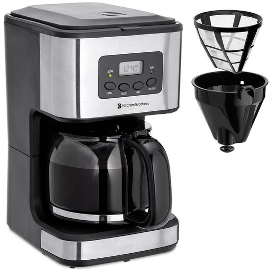 Cafetière KitchenBrothers - Avec pichet en verre - 12 tasses - Noir