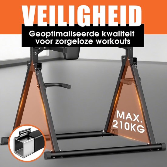 DH FitLife Power Tower Dip Station pliable jusqu'à 210 kg | Barre d'étirement autoportante avec barres de trempage et entraîneur dorsal | Power Station Power Tower