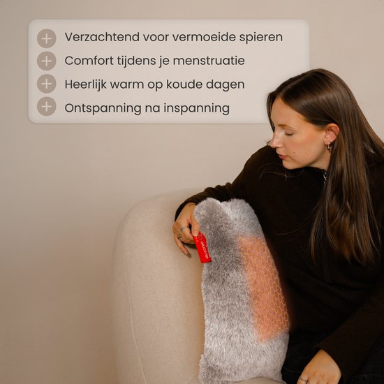 Auronic Coussin chauffant - Teddy - 45x60 - Sans fil - Rechargeable - Coussin électrique - Infrarouge - Taupe