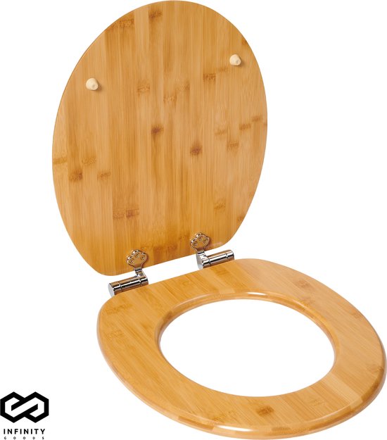Infinity Goods Bamboo Toilet Seat Terry - Toilet Seat With Lid - Soft Close - Stainless Steel Hinges - Includes Fixing hardware