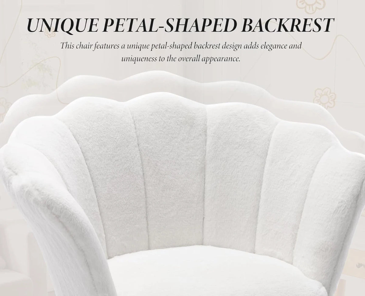 Fauteuil Ya-Home en forme de fleur avec pieds dorés - Fauteuil de détente en peluche - 70 x 60 x 76 cm - Blanc