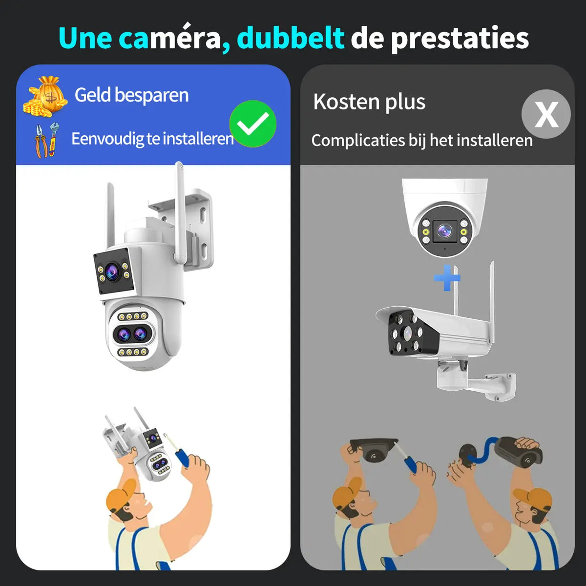 Caméra de sécurité d'extérieur Jooan 2K à triple objectif - Zoom 10x - PTZired IP66 étanche, alerte de mouvement, stockage sur carte 8-256 Go / dans le cloud, alarme avec sirène