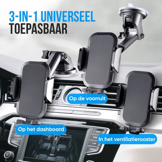 Strex Support Téléphone Voiture - Pare-Brise - Tableau de Bord - Grille de Ventilation - Support Téléphone Pour Tous Les Téléphones - Pivotant à 360°